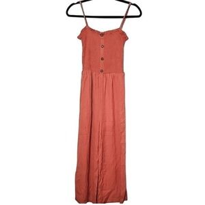 Love Tree Spaghetti Strap Flowy Orange Smocked Bodice Jumpsuit Small